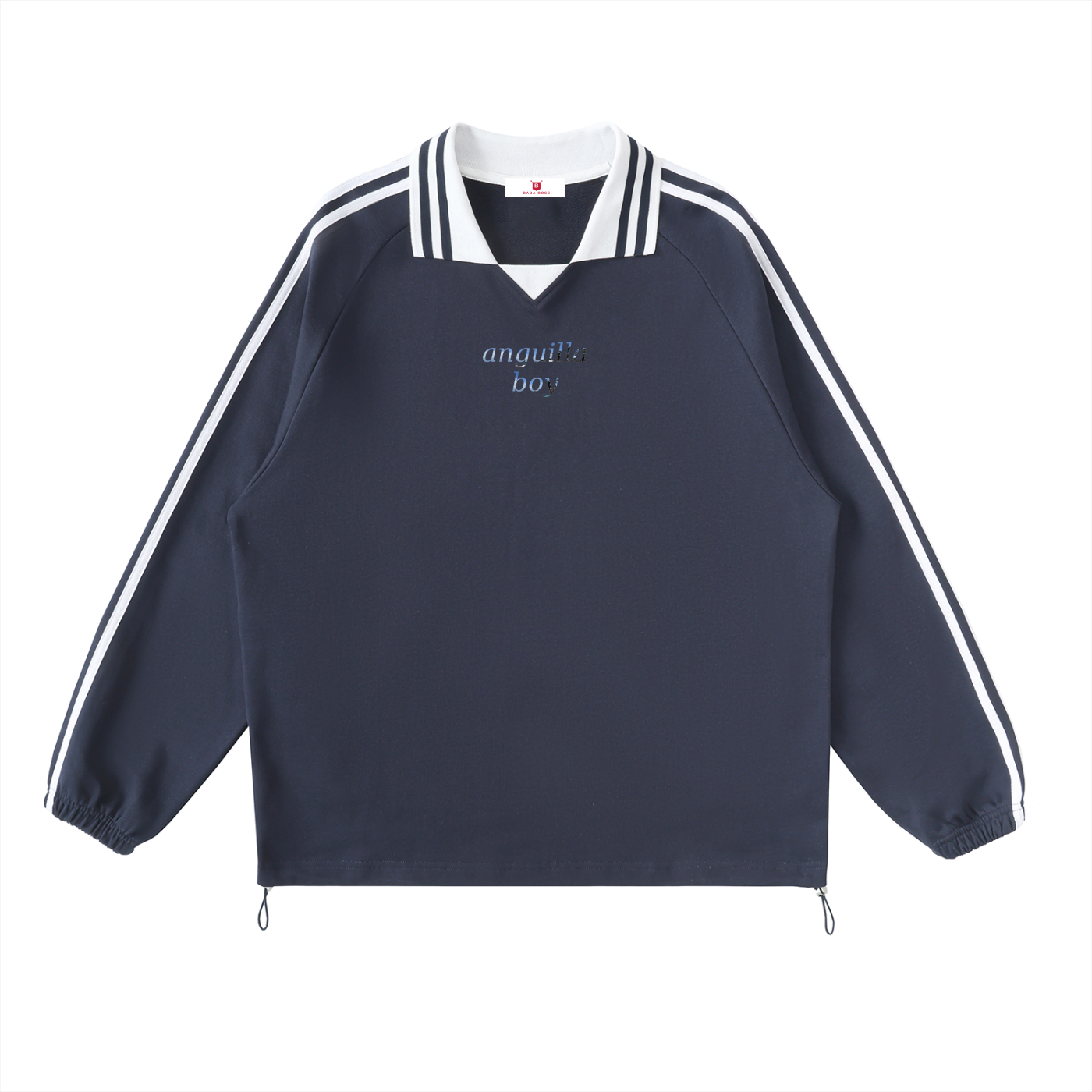 Anguilla Boy Contrast Striped Lapel Collar Sweatshirt