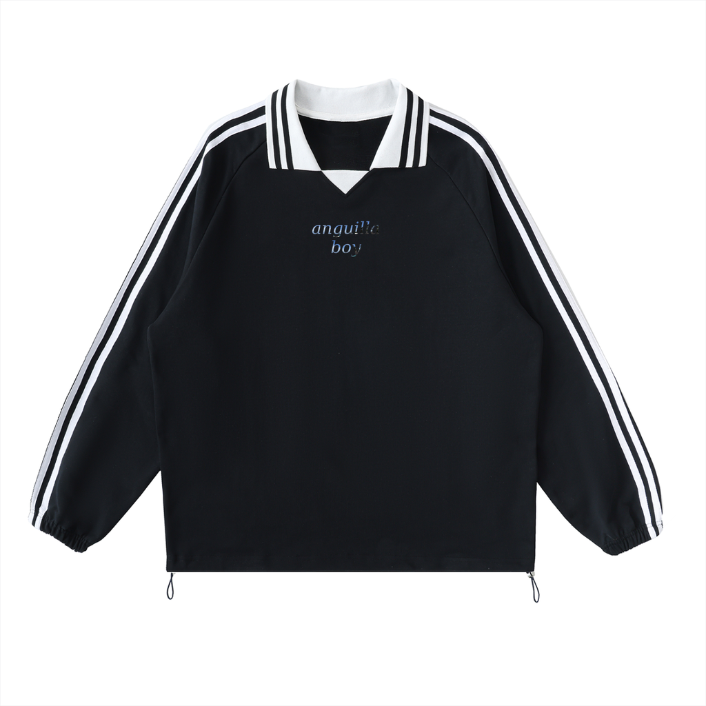 Anguilla Boy Contrast Striped Lapel Collar Sweatshirt