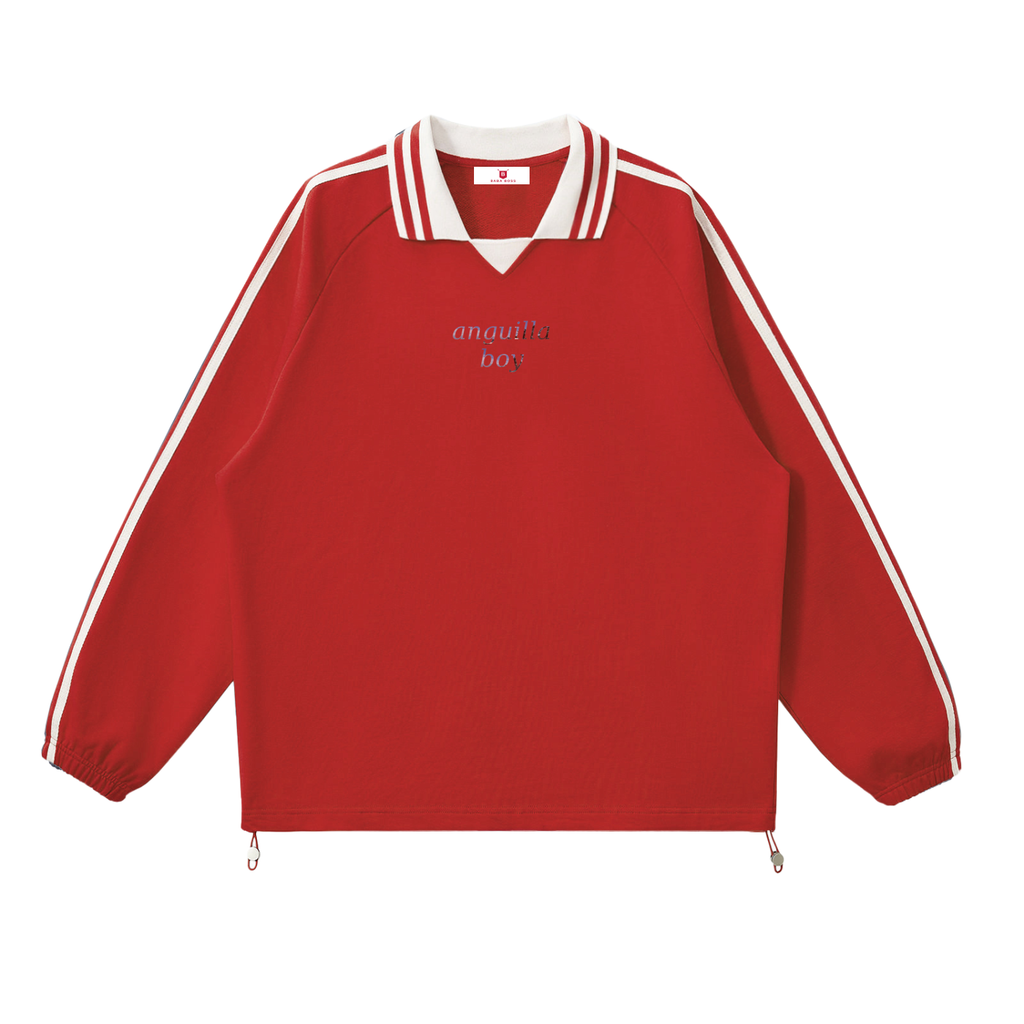 Anguilla Boy Contrast Striped Lapel Collar Sweatshirt